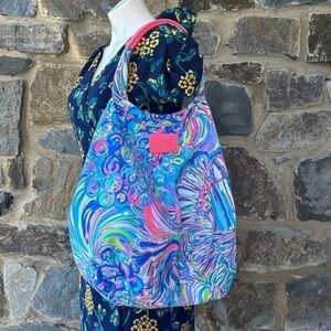 Lilly Pulitzer Bohemian Beach Pool Tote purse Bag Pink Blue Guilty Pleasure Lg.